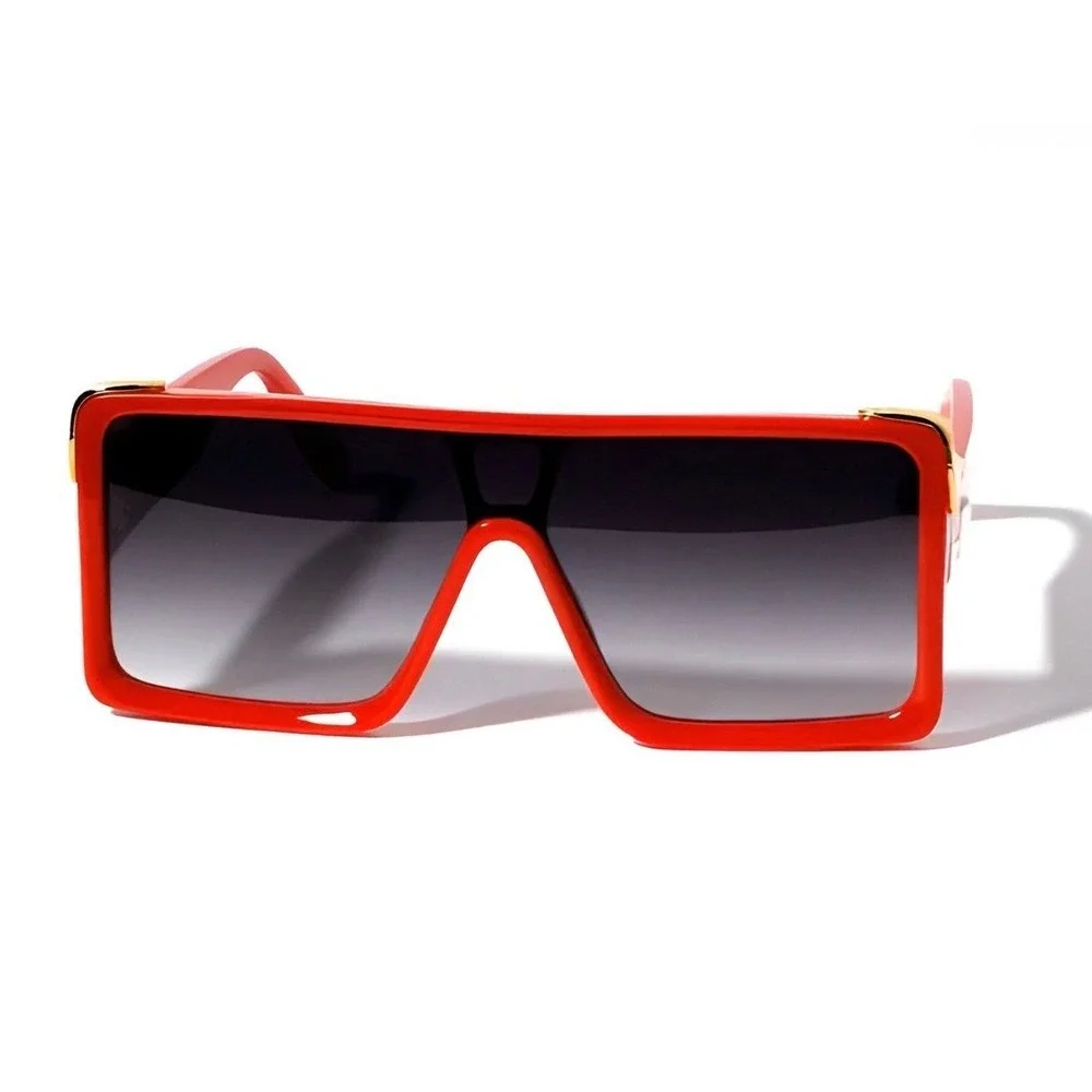 Oversized Square Sunglasses Red Frame Gold Black Lens Stretwear Men Eyewear 2026